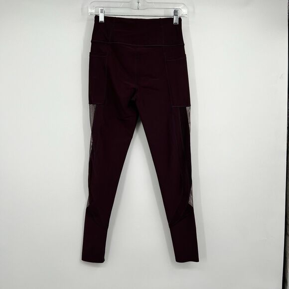 Victoria’s Secret Sport Athletic Workout Tight Maroon Leggings Mesh Detail Small - Picture 4 of 10